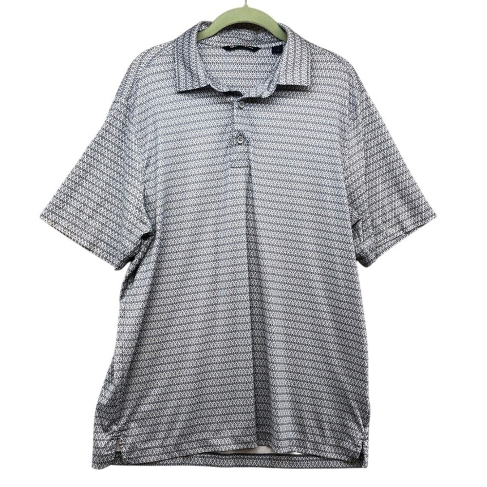 Cutter & Buck Polo Mens Large Gray Geometric Short Sleeve Spandex Preppy Golf